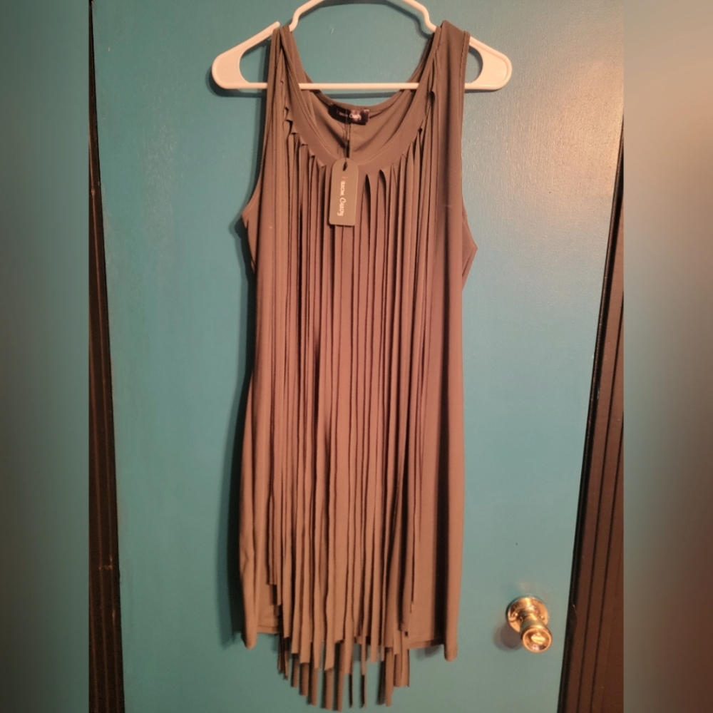 Olive-Green Elegant Fringe Dress